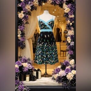 Chic Satin Sleeveless Surplice V-neck Sundress Geometric Print Cocktail LBD